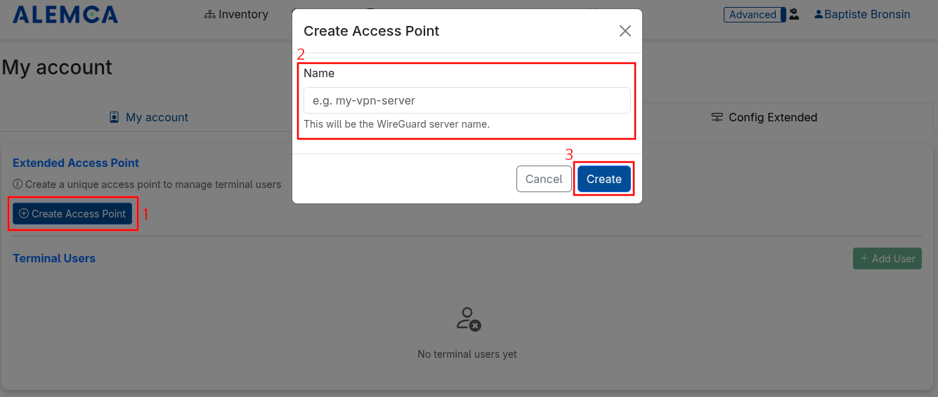 Screenshot of access point creation