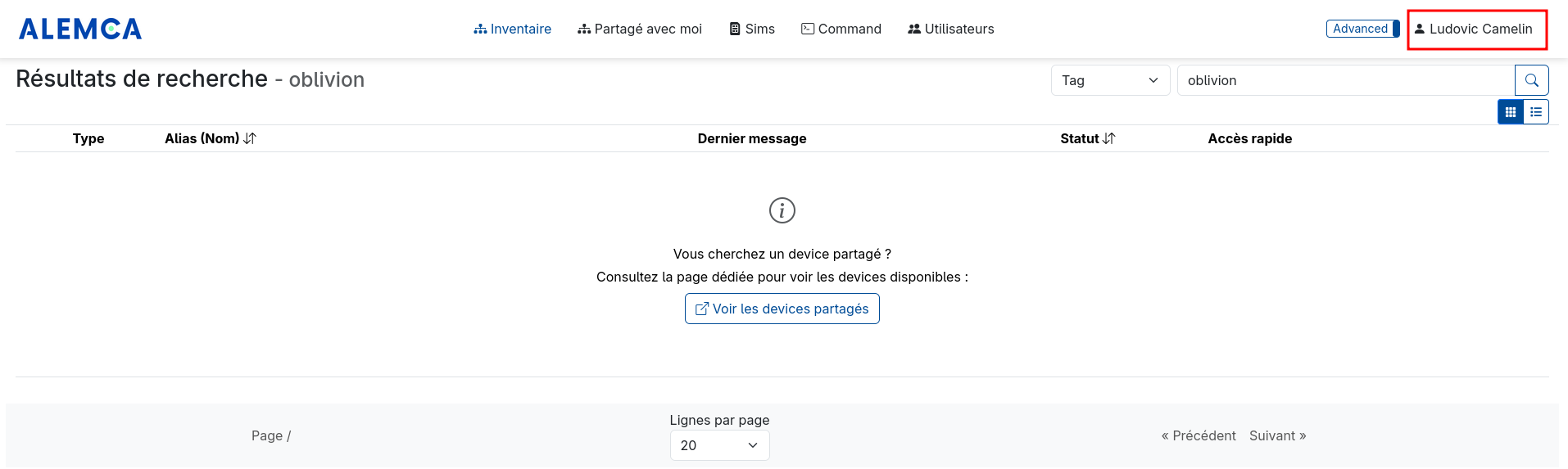 Page Gestion de Compte