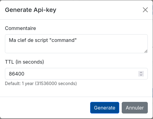 Page Création API pop-up