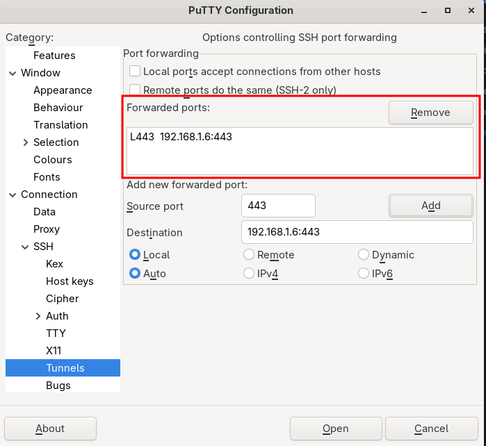 PuTTY ssh-tv