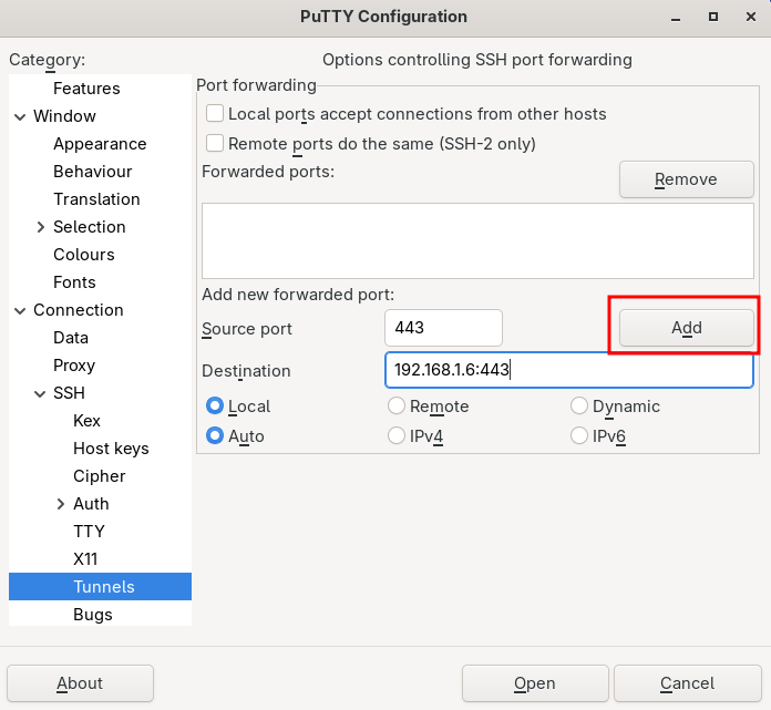 PuTTY ssh-tc