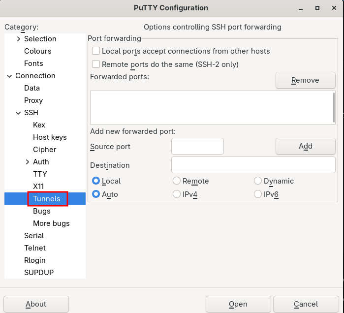 PuTTY ssh-tunnel