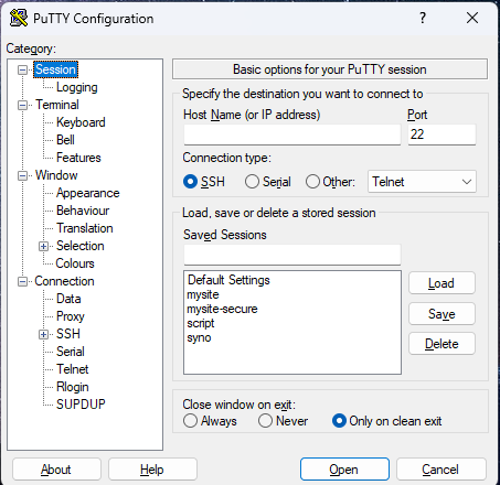 Open PuTTY